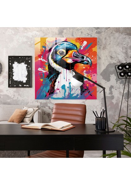 Penguen Cam Baskı - Pop Art Illüstrasyon, Duvar Dekorasyonu - Penguen, Çizgi Roman Öğeleri, Penguen, Canlı Renkler, 30X30 fiyatları