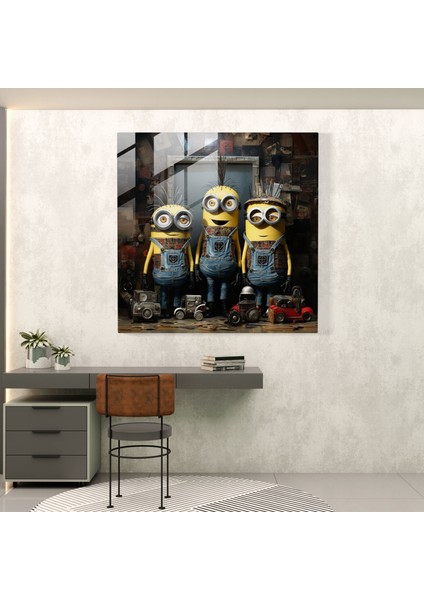 Minyonlar Cam Baskı - Eklektik Kolaj - Minyonlar, Minyonlar, Modern Sanat, Cam Sanatı, 30X30 fiyatları