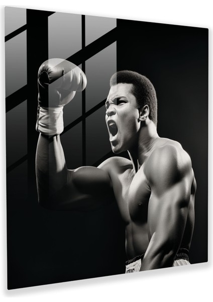 Muhammed Ali Cam Baskı - Muhammed Ali, Kararlılık, Zafer, Cam Baskı, 30X30