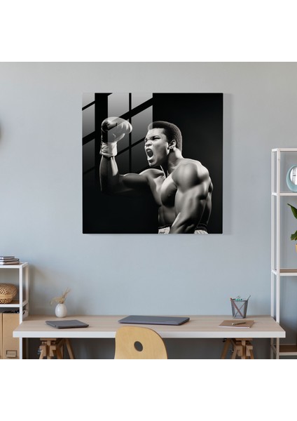 Muhammed Ali Cam Baskı - Muhammed Ali, Kararlılık, Zafer, Cam Baskı, 30X30