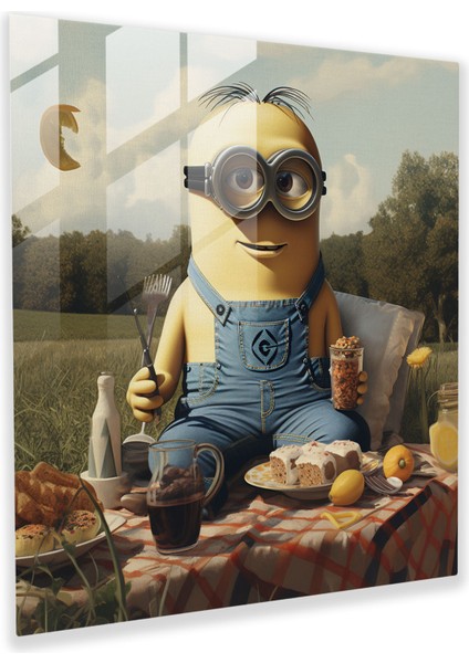 Minyonlar Cam Baskı - Retro Piknik - Minyonlar, Modern Sanat, Retro Piknik, Nostaljik Cazibe, 30X30