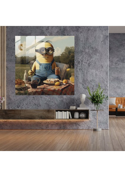 Minyonlar Cam Baskı - Retro Piknik - Minyonlar, Modern Sanat, Retro Piknik, Nostaljik Cazibe, 30X30 fiyatları