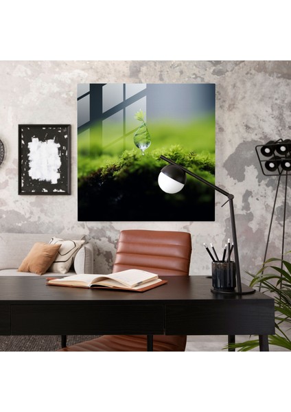 Taze Yosun Cam Baskı - Yosun, Yosun, Tek Damla Su, Ev Dekorasyonu, 30X30 fiyatları