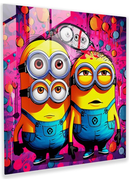 Pop Art Minions Cam Duvar Sanatı - Minyonlar, Illüstrasyon, Minyonlar, Modern Sanat, 30X30