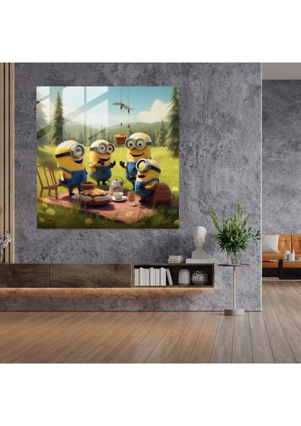 Minions Cam Tablo - Minyonlar, Cam Sanatı, Cam Baskı, Karikatür, 30X30 modelleri