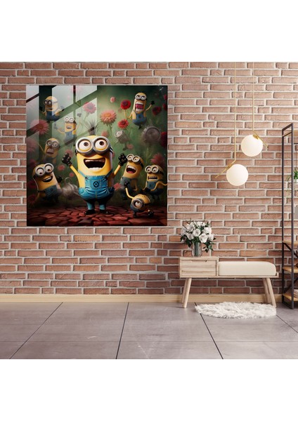 Minyonlar Kaprisli Kolaj Cam Baskı - Minyonlar, Modern Sanat, Ev Dekorasyonu, Eğlenceli, 50X50 fiyatları
