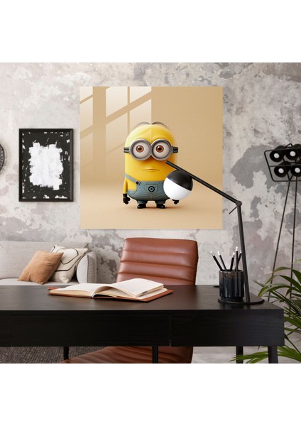 Minimalist Minion Cam Baskı - Minyonlar, Minionlar, Temiz Arka Plan, Cam Sanatı, 30X30 modelleri