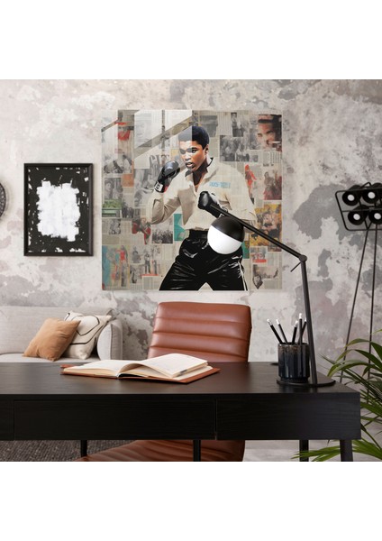 Muhammed Ali Gazete Kolajı Cam Baskı - Muhammed Ali, Gazete Kolajı, Modern Sanat, Cam Sanatı, 30X30 fiyatları