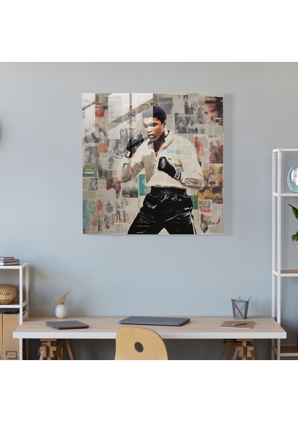 Muhammed Ali Gazete Kolajı Cam Baskı - Muhammed Ali, Gazete Kolajı, Modern Sanat, Cam Sanatı, 30X30 modelleri