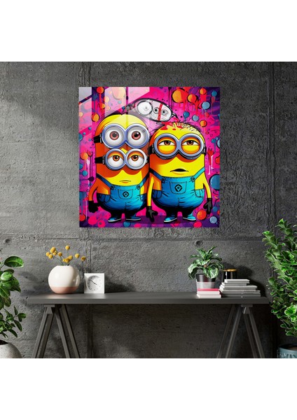 Pop Art Minions Cam Duvar Sanatı - Minyonlar, Illüstrasyon, Minyonlar, Modern Sanat, 30X30 modelleri