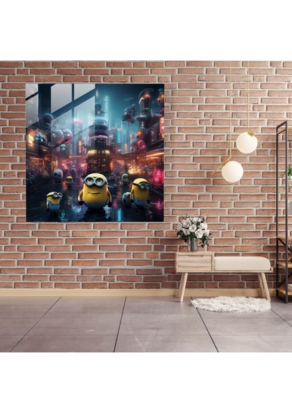 Minyonlar Fütüristik Dijital Cam Baskı - Minyonlar, Fütüristik Şehir Manzarası, Fütüristik Dijital Sanat Çalışması, Modern Sanat, 30X30 modelleri
