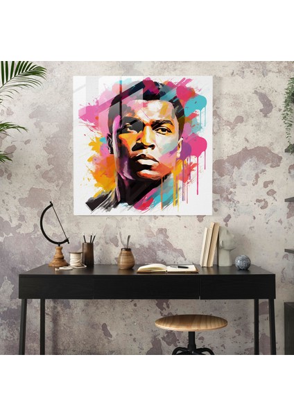 Muhammed Ali Soyut Illüstrasyon Cam Baskı - Muhammed Ali, Muhammed Ali, Ev Dekorasyonu, Cam Sanatı, 30X30 fiyatları