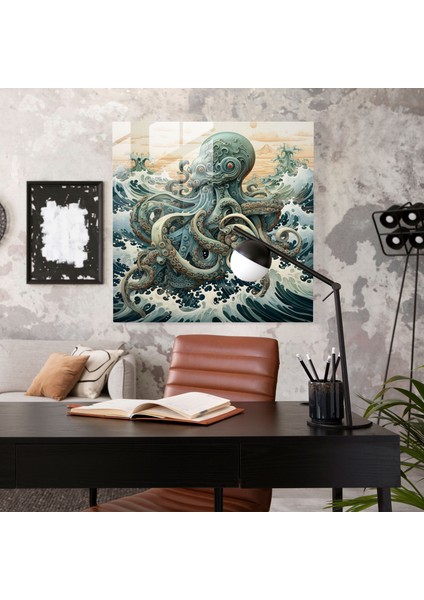 Okyanus Dalgaları Ahtapot Cam Baskı - Ahtapot, Sakinleştirici, Duvar Süslemesi, Modern Sanat, 30X30 fiyatları