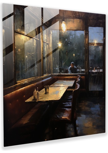 Nighthawks Diner Cam Duvar Sanatı - Nighthawks, Empresyonist Yağlıboya Tablo, Sofistike, Cam Baskı, 30X30