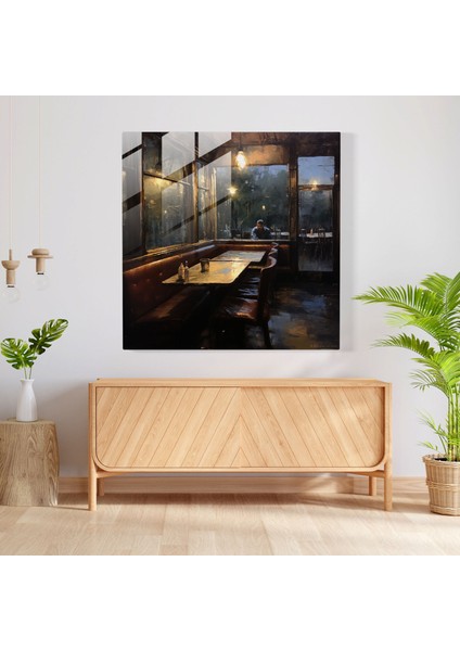 Nighthawks Diner Cam Duvar Sanatı - Nighthawks, Empresyonist Yağlıboya Tablo, Sofistike, Cam Baskı, 30X30