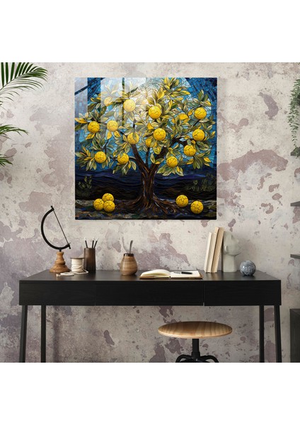 Gerçeküstü Limon Ağacı Cam Baskı - Limon Ağacı, Duvar Süslemesi, Limon Ağacı, Cam Baskı, 30X30
