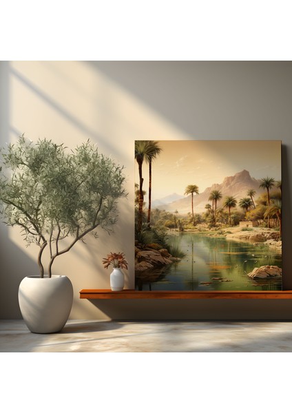 Papirüs Duvar Tablosu - Desert Oasis Kanvas Tablo - Papirüs, Duvar Dekorasyonu, Kanvas Tablo, Kanvas Tablo, 30X30