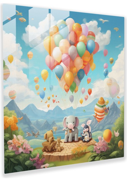 Kaprisli Balon Çocuk Odası Cam Baskı - Çocuk Odası, Neşeli Atmosfer, Kreş, Modern Sanat, 30X30