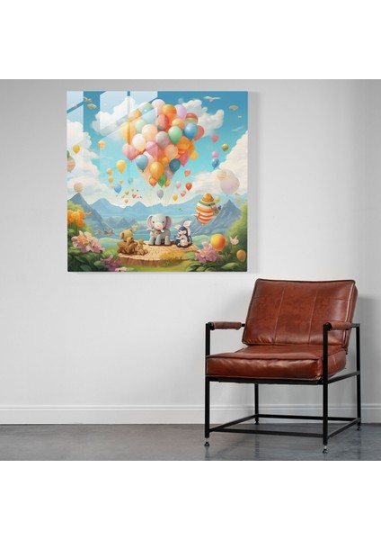 Kaprisli Balon Çocuk Odası Cam Baskı - Çocuk Odası, Neşeli Atmosfer, Kreş, Modern Sanat, 30X30