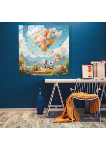 Kaprisli Balon Çocuk Odası Cam Baskı - Çocuk Odası, Neşeli Atmosfer, Kreş, Modern Sanat, 30X30