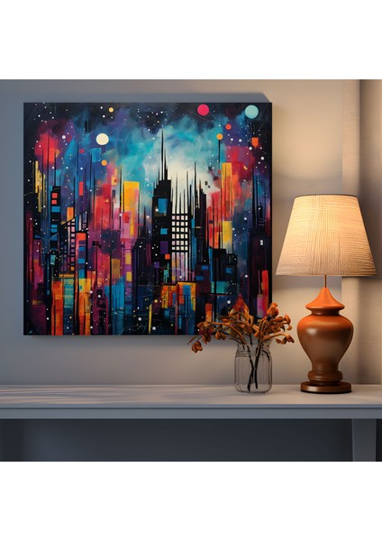 Gece Yarısı Şehir Manzarası Kanvas Tablo - Gece Yarısı, Duvar Dekorasyonu, Canlı Renkler, Gece Yarısı, 30X30 fiyatları