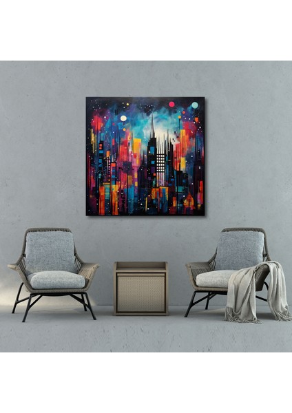 Gece Yarısı Şehir Manzarası Kanvas Tablo - Gece Yarısı, Duvar Dekorasyonu, Canlı Renkler, Gece Yarısı, 30X30 modelleri