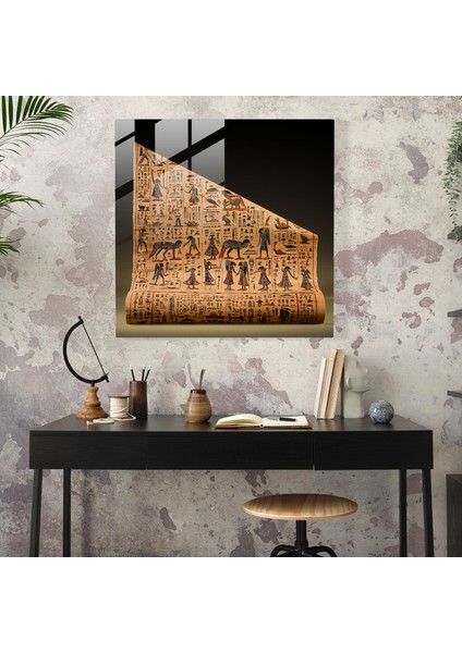 Papirüs Cam Baskı: Eski Mısır Mitolojisi - Papirüs, Antik Parşömen, Tanrılar, Mısır Mitolojisi, 30X30