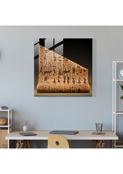 Papirüs Cam Baskı: Eski Mısır Mitolojisi - Papirüs, Antik Parşömen, Tanrılar, Mısır Mitolojisi, 30X30