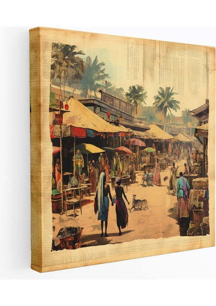 Papirüs Duvar Tablosu - Canlı Pazar Yeri Kanvas Tablo - Papirüs, Pazar Yeri Sahnesi, Kanvas Tablo, Papirüs, 30X30