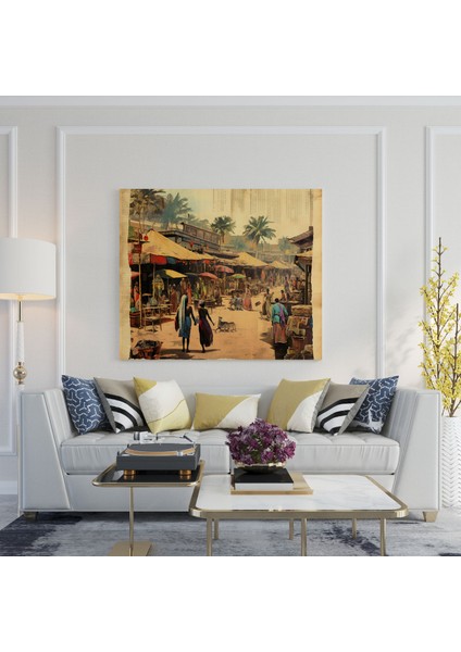 Papirüs Duvar Tablosu - Canlı Pazar Yeri Kanvas Tablo - Papirüs, Pazar Yeri Sahnesi, Kanvas Tablo, Papirüs, 30X30 modelleri