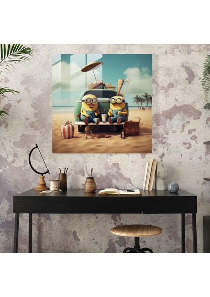 Retro Cam Baskı - Sahilde Minyonlar - Minyonlar, Vintage Vibes, Plaj, Minyonlar, 30X30 modelleri
