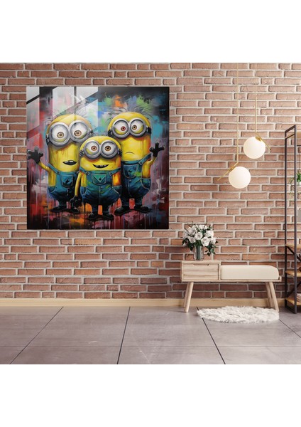Minyonlar Cam Baskı - Minyonlar, Sinirli, Modern Sanat, Minyonlar, 30X30 modelleri