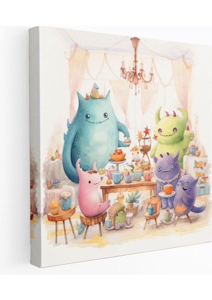 Anaokulu Eğlenceli Suluboya Kanvas Tablo - Çocuk Odası, Çocuk Odası Dekoru, Eğlenceli Suluboya Tablo, Kanvas Tablo, 30X30