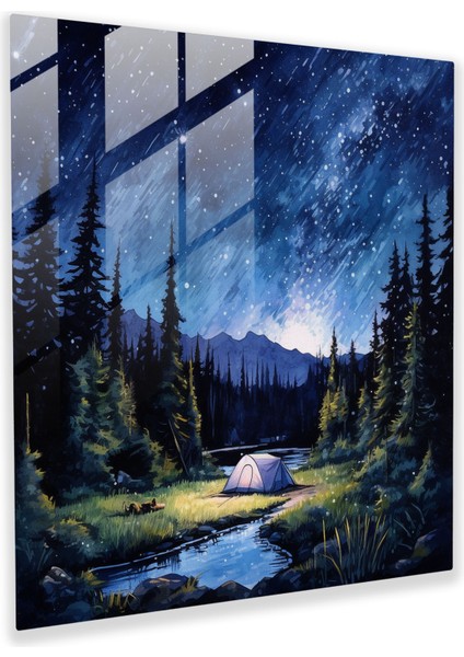 Gece Yarısı Serenity Cam Baskı - Gece Yarısı, Modern Sanat, Cam Duvar Sanatı, Yıldızlı Gece Gökyüzü, 30X30