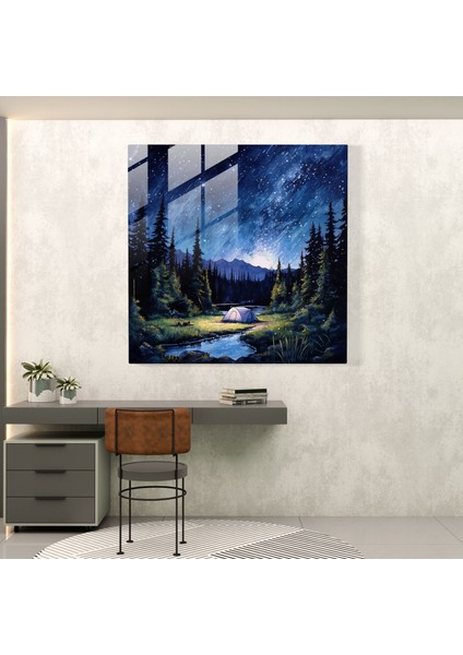 Gece Yarısı Serenity Cam Baskı - Gece Yarısı, Modern Sanat, Cam Duvar Sanatı, Yıldızlı Gece Gökyüzü, 30X30 modelleri