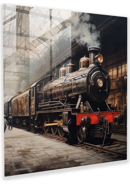 Nostalji Tren Istasyonu Cam Baskı - Nostalji, Cam Duvar Sanatı, Ev Dekorasyonu, Eski Tren Garı, 30X30