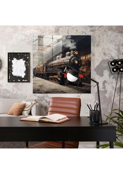 Nostalji Tren Istasyonu Cam Baskı - Nostalji, Cam Duvar Sanatı, Ev Dekorasyonu, Eski Tren Garı, 30X30 fiyatları
