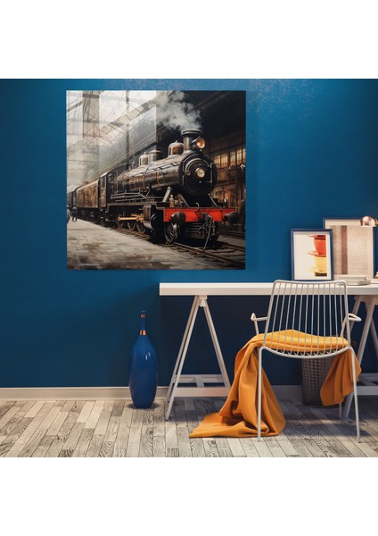 Nostalji Tren Istasyonu Cam Baskı - Nostalji, Cam Duvar Sanatı, Ev Dekorasyonu, Eski Tren Garı, 30X30 modelleri