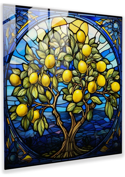 Vitray Limon Ağacı Duvar Süslemesi - Limon Ağacı, Cam Duvar Sanatı, Canlı Renkler, Ev Dekorasyonu, 30X30