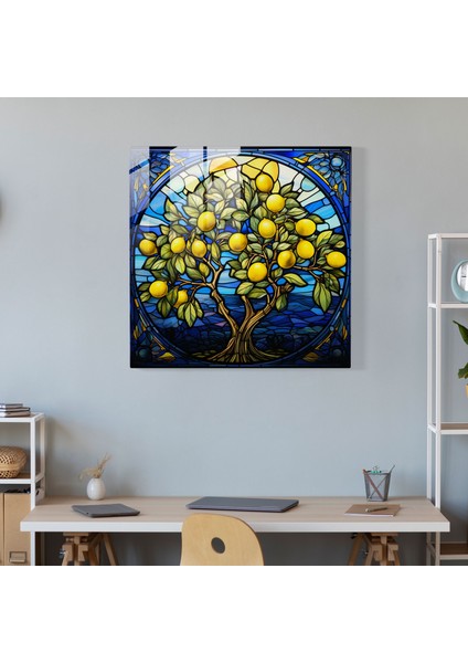 Vitray Limon Ağacı Duvar Süslemesi - Limon Ağacı, Cam Duvar Sanatı, Canlı Renkler, Ev Dekorasyonu, 30X30 fiyatları