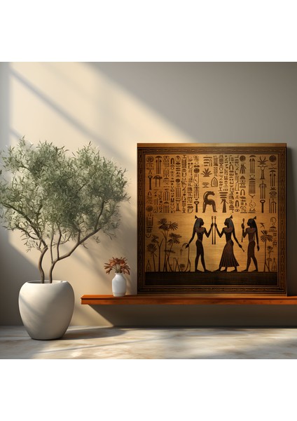 Hiyeroglif Büyülü Papirüs Duvar Süslemesi - Papirüs, Eski Mısır, Kanvas, Antik Bilgelik, 30X30 fiyatları