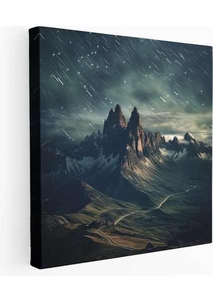 Gece Yarısı Dağları Kanvas Tablo - Gece Yarısı, Kanvas Tablo, Ruhani, Yıldızlı Gece Gökyüzü, 30X30