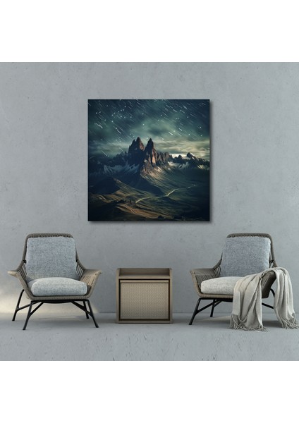 Gece Yarısı Dağları Kanvas Tablo - Gece Yarısı, Kanvas Tablo, Ruhani, Yıldızlı Gece Gökyüzü, 30X30 modelleri