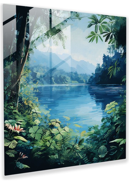 Lacivert Göl Cam Baskı - Lacivert, Ev Dekorasyonu, Lacivert, Cam Sanatı, 30X30