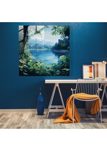 Lacivert Göl Cam Baskı - Lacivert, Ev Dekorasyonu, Lacivert, Cam Sanatı, 30X30 fiyatları