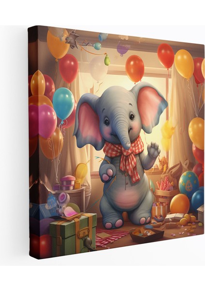 Çocuk Odası Kanvas Tablo: Balonlu Sevimli Fil - Çocuk Odası, Çocuk Odası, Duvar Süslemesi, Oyuncaklar, 30X30