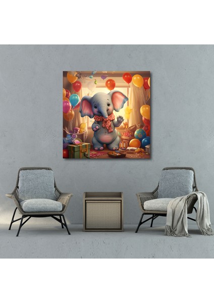 Çocuk Odası Kanvas Tablo: Balonlu Sevimli Fil - Çocuk Odası, Çocuk Odası, Duvar Süslemesi, Oyuncaklar, 30X30 modelleri