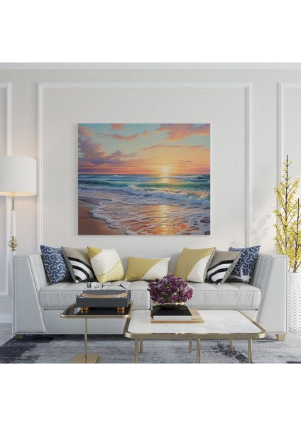Pastel Sahilde Gün Batımı Kanvas Tablo - Rüya Gibi Duvar Tablosu - Pastel, Pastel, Sakin Deniz, Sahilde Gün Batımı, 30X30 fiyatları