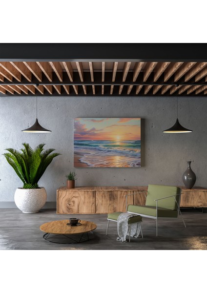 Pastel Sahilde Gün Batımı Kanvas Tablo - Rüya Gibi Duvar Tablosu - Pastel, Pastel, Sakin Deniz, Sahilde Gün Batımı, 30X30 modelleri