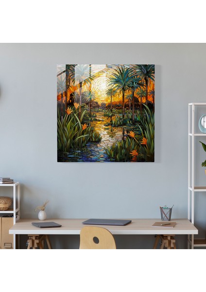 Vitray Mozaik Duvar Sanatı - Papirüs, Cam Duvar Sanatı, Huzurlu, Ev Dekorasyonu, 30X30 fiyatları